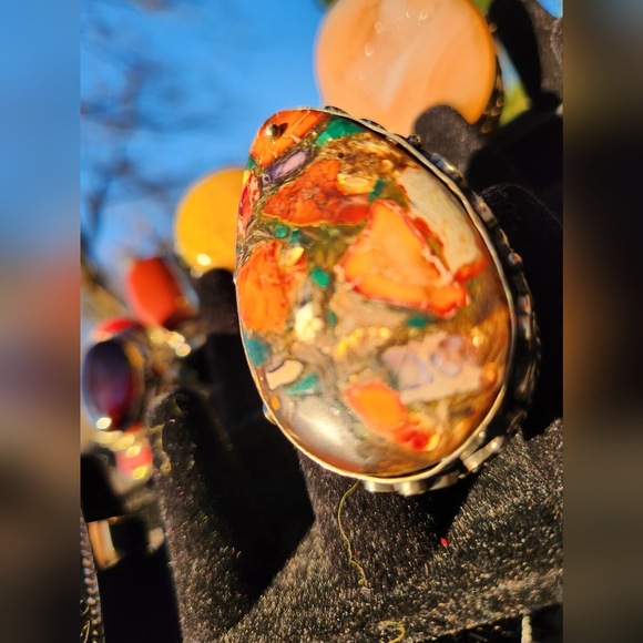 Multicolor Gemstone Statement Ring - Adjustable Modern Ring - Only one available - Picture 13 of 15